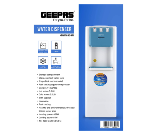 GEEPAS GWD8354 HOT & COLD WATER DISPENSER – 3 TAPS | STAINLESS STEEL TANK