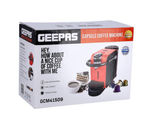 GEEPAS QUICK BREW TECHNOLOGY | PROGRAMMABLE FEATURES | ONE TOUCH FUNCTION | 0.65L CAPSULE COFFEE MAKER | MODEL GCM41509