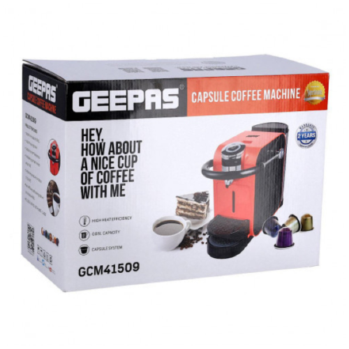 GEEPAS QUICK BREW TECHNOLOGY | PROGRAMMABLE FEATURES | ONE TOUCH FUNCTION | 0.65L CAPSULE COFFEE MAKER | MODEL GCM41509