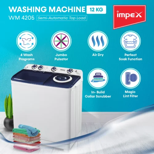 IMPEX 12 KG SEMI-AUTOMATIC WASHING MACHINE | MODEL WM 4205