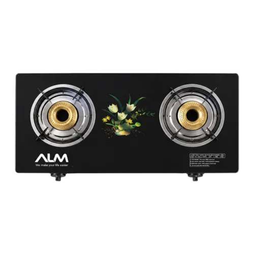 ALM GAS STOVE 2 BURNER BLACK GLASS ALM-GS8112G