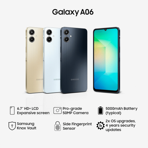 SAMSUNG GALAXY A06 4G SMARTPHONE – GOLD – 4GB RAM, 128GB ROM